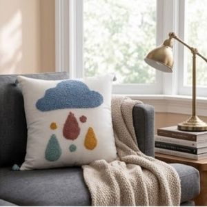 Tufted Cloud Raindrop <b>Throw</b> <b>Pillow</b> Square Cotton Embroidery Design Minimalist Decorative Cushion Cover Washable Hand Wash - Product Image 3