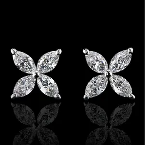 14K White Gold 3.20 Ct Lab Grown Marquise Diamond <b>Earring</b> push <b>back</b> - Product Image 1