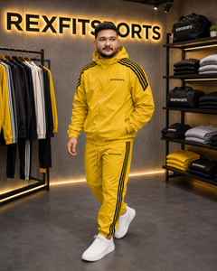 ชุดวอร์มผู้ชาย REXFIT SPORTS 2026 สีเหลือง ผ้าไนลอน มีฮู้ด แจ็คเก็ตกันลมแบบซิปเต็มตัว และกางเกง ชุดกีฬาแบบสั่งทำพิเศษสำหรับการฝึกซ้อม - Product Image 5