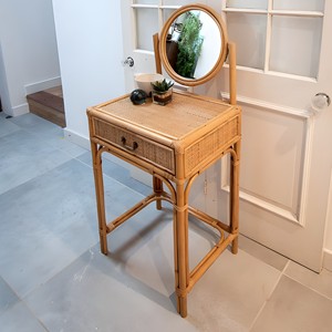 Vietnam Manufacturer Rattan Make up <b>Dressing</b> <b>Vanity</b> <b>Mirrored</b> <b>Table</b> with Stool Chair for Bedroom Decoration Furniture - Product Image 1