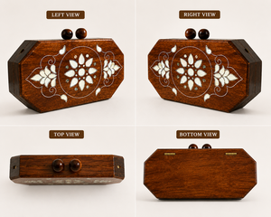 Caja Decorativa Tradicional de Madera con Diseño Floral Incrustado, Artesanía Hecha a Mano, Forma Irregular, Decoración para Mesa del Hogar - Product Image 5