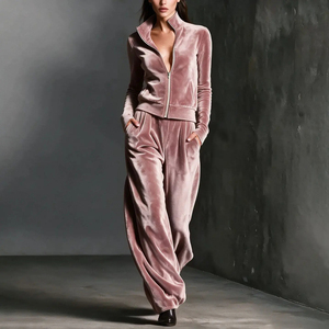 Women's <b>Plus</b> <b>Size</b> <b>Velour</b> <b>Tracksuit</b> Suit Autumn Zip Up Stand Collar Long Sleeve Jacket & Long Pant 2 Piece Sets Casual - Product Image 3