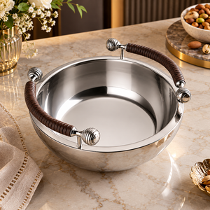 Stainless Steel Serving Bowl with Stylish Handles for Snacks Dry <b>Fruits</b> and Desserts | Modern Round Table Bowl for Home Parties - Product Image 3