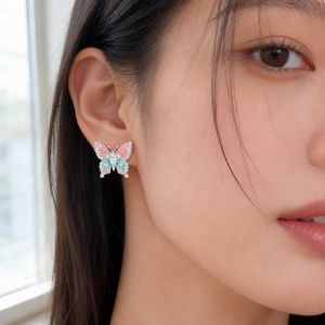 Niche Design Vivid Insect Stud <b>Earrings</b> with Pink Mint Contrast Wings, Elegant Korean Butterfly <b>Earrings</b> for Beach Vacation - Product Image 3