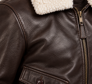 Blouson aviateur en simili cuir marron pour homme, col en peau de mouton, style vintage, sur mesure, pour l'hiver - Product Image 6