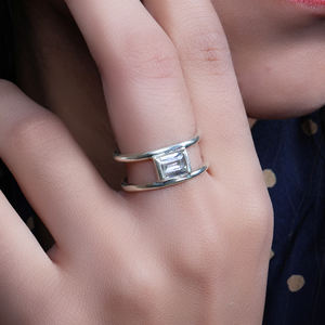 Nouvel Arrivage 2026 – Bague de créateur en argent taille émeraude, ajustable, double bande, pour femmes et jeunes filles, idéale pour les mariages et les fêtes - Product Image 1