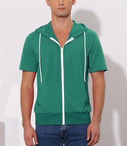 OEM Custom Made Drop Shoulder Men's Short Sleeve Hoodies Full <b>Zip</b> <b>Up</b> Jackets with Hood 100% Cotton 260 GSM French Terry Knitted - Product Image 4