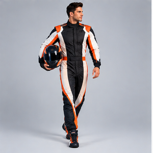 Men's Full Sleeve Motorcycle Racing Suit Black White Orange Blocked Polyester Breathable <b>Waterproof</b> Quick Dry <b>All</b> Seasons - Product Image 1