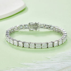Luxury Princess Cut VVS Moissanite Diamond Sparkling 925 Sterling <b>Silver</b> Rhodium Plated <b>Bracelet</b> For Women Daily Wear - Product Image 2