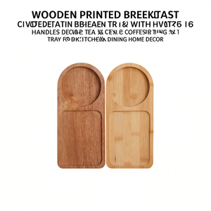 Wooden Printed Breakfast Tray with Handles Decorative Tea & <b>Coffee</b> Serving Tray for Kitchen Dining Home Decor - Product Image 2