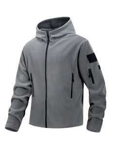 Chaqueta de Forro Polar con Capucha para Hombre, Color Sólido, Cierre de Cremallera, Resistente al Viento, Informal, para Otoño, Corte Regular, Beige - Product Image 5
