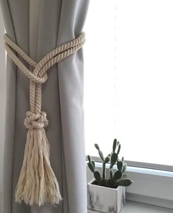 Handmade Cotton Rope Curtain <b>Tiebacks</b> – Diamond Knot Tassel, Boho Decor - Product Image 1