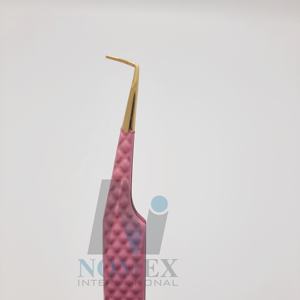 Ensemble de pinces à cils en acier inoxydable plaqué or à 90 degrés et 45 degrés, poudre rose écologique pour les soins personnels - Product Image 5