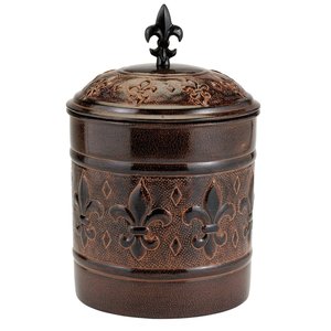 Metal Storage Box with Brown <b>Spray</b> <b>Paint</b> Finishing Modern Shape Embossed Fleur De Lis Design <b>Set</b> Three Heavy Duty Organizing - Product Image 1