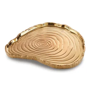 Irregular <b>Ceramic</b> Eco-Friendly Decorative Tray with Wood Grain Pattern Handmade American Style Party Serving <b>Plate</b> - Product Image 1