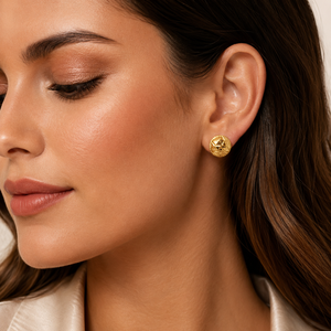 18K Yellow Gold Geometric Textured <b>Stud</b> <b>Earrings</b> for Women High Polish Daily Wear Party Wedding Gift Fine Jewelry - Product Image 1