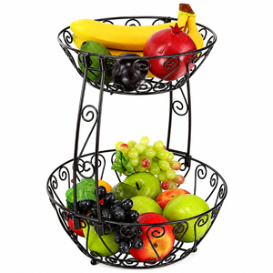 Corbeille à fruits à 2 niveaux en fil d'acier inoxydable, robuste, pour comptoir de cuisine, panier de rangement en métal, vente en gros - Product Image 6