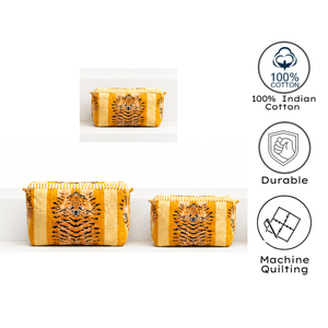 Export Quality Jaipur Hand <b>Crafted</b> Block Print Quilted Cotton Travel Tiger Design Organizer Pouch Set of 3 Cosmetic Storage Gift - Product Image 3