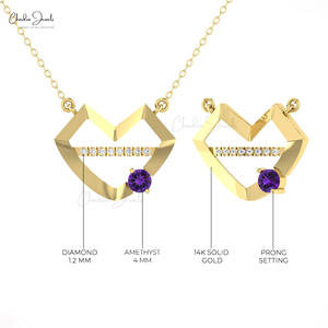 Collier de soirée en améthyste africaine taille brillant 4 mm et diamants, collier cocktail en or massif 14 carats, fournisseur de bijoux en or sur mesure - Product Image 5