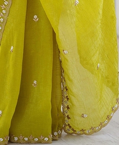 Sari de Georgette Bordado KV Estilo Bollywood (Amarillo) - Product Image 4