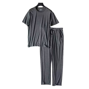 Conjunto de Pijama de Punto Modal Gris para Hombre, Camiseta de Manga Corta y Pantalones Largos, Ropa de Dormir Informal de Color Sólido para Usar en Verano - Product Image 4