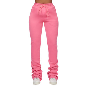 Pantalones Deportivos de Alta Calidad, 100% Algodón Felpa, Estilo Urbano para Mujer, Color Rosa Sólido, con Logotipo Personalizado - Product Image 1