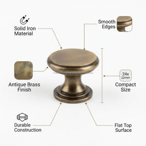 Decorative Iron <b>Knob</b> <b>Brass</b> Finish 24mm Multi Use Wall Hook Accent Furniture Pull Small Round Hardware Bulk Supplier - Product Image 3