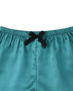 Conjunto de Pijama de Satén Teal Personalizado para Mujer, Manga Corta, Estilo Seda, Dos Piezas, Ropa de Dormir, Pantalones Cortos - Product Image 6