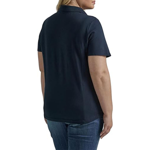 Polo pour femme bleu marine à manches courtes, couleur unie, tissu Oxford décontracté, longueur normale, grande taille - Product Image 2