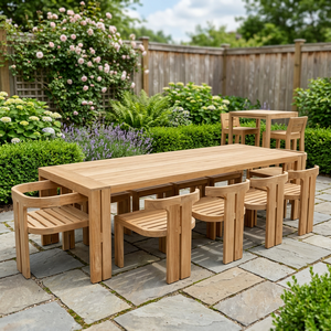 Juegos de Comedor de Madera/Aluminio OEM ODM, 4/6/8 Plazas, Muebles de Exterior/Interior, Mesa y Sillas, Cojines Personalizados + Colores + Tela + Tamaño - Product Image 3