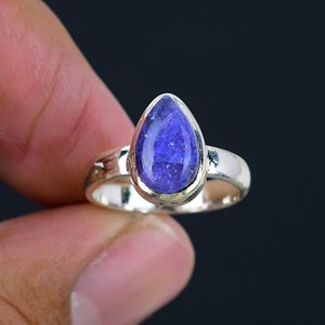 Bague en Lapis Lazuli en Argent Sterling 925 Faite à la Main, Bijou Bohème Tendance pour Femme, Bague de Promesse avec Pierre Précieuse Naturelle en Forme de Poire - Product Image 3