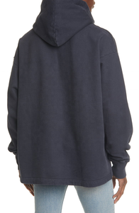 Sudadera con capucha de lana de algodón de gran tamaño azul marino para hombre logotipo impreso personalizado dobladillo recto estilo Streetwear 100% algodón con capucha - Product Image 5