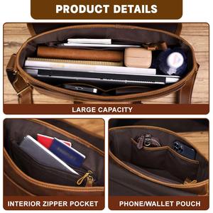 Bolso Bandolera de Cuero Vacuno Genuino Vintage para Portátil, Uso Diario, Protector y Duradero, 15.6 Pulgadas LLB-0391 - Product Image 4