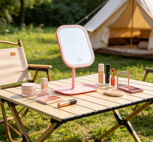 Pink LED Makeup <b>Mirror</b> <b>Desktop</b> Cosmetic Vanity Lighted Folding <b>Mirror</b> Touch Control USB Rechargeable for Travel - Product Image 6