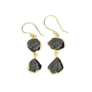 Raw Birthstone Black Tourmaline Drop And <b>Dangle</b> <b>Earrings</b> - 925 <b>Silver</b> Gold Plated <b>Earrings</b> Jewelry - Product Image 1