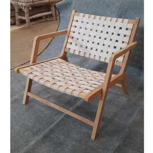Fauteuil de salon moderne en teck massif avec sangles, pas d'assemblage requis - Product Image 1