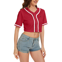 SPARKWELL Atasan Crop Baseball Wanita Putih Lengan Pendek Kancing Depan Warna Solid Bahan Bernapas Pakaian Musim Panas
