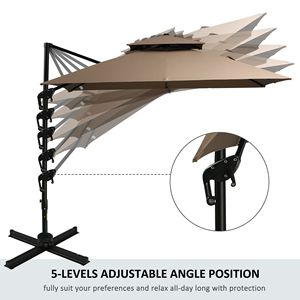 Ombrellone da Patio a Sbalzo da 3 Metri con Base, Doppio Tetto, in Alluminio, Rotazione a 360 Gradi, Inclinazione Facile, 8 Razze - Product Image 5