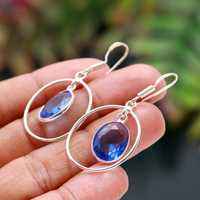Boucles d'oreilles en Tanzanite, argent sterling 925, pierre précieuse naturelle, bijoux faits à la main pour femmes, vente en gros - Product Image 2
