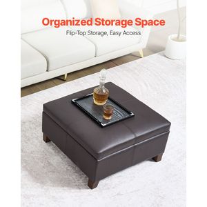 Pouf da salotto quadrato da 28 pollici con bottoni trapuntati, in pelle PU, con contenitore in MDF e coperchio ribaltabile, ideale per l'ingresso - Product Image 4