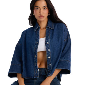 Women's Oversized Denim <b>Shirt</b> Long Sleeve Button Front Loose Fit Jean Tops Custom Twin City Wholesale Supplier Factory Fashion - Product Image 6