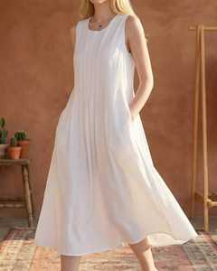 Vestido midi sin mangas para mujer, elegante vestido de verano con corte en A, vestido maxi blanco informal - Product Image 5
