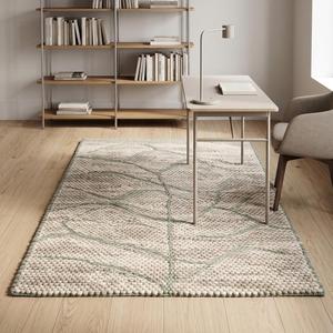 Alfombra Moderna de Lana Tejida a Mano con Bucle de Guijarros Gruesos, Antideslizante, con Base de Lona de Algodón - Color Sólido Crema Verde Salvia - Product Image 5