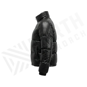 Black Quilted Jacket Full Sleeve Stand Collar Winter Windproof Polyester Filling Zipper Closure Regular Length - Product Image 3