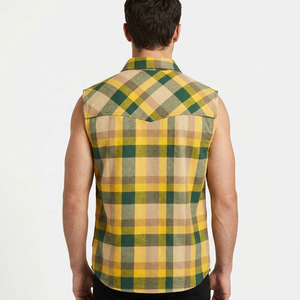 Top Selling Summer Loose Fit <b>Men's</b> Sleeveless Plaid <b>Flannel</b> <b>Shirt</b> Turn-Down Collar Button-Up Casual 100% Cotton <b>Flannel</b> <b>Shirts</b> - Product Image 2
