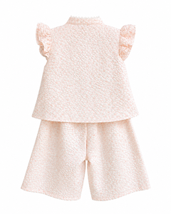 Conjunto de Top con Volantes Florales y Pantalones Cortos de Pierna Ancha para Niñas, Atuendo Dulce de 2 Piezas, Sin Mangas, Estilo Casual - Product Image 4