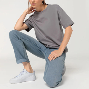 <b>Acid</b> Wash Women's T-Shirt Gray Color <b>Drop</b> Shoulder Crew Neck Street Wear Plus Size Sun Fad Women's T-Shirt - Product Image 5
