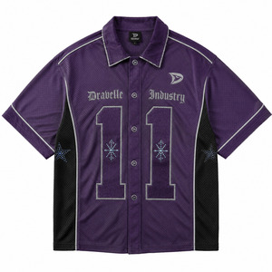 Camiseta de béisbol Y2K de malla morada, estilo oversize, con botones, para hombre, venta al por mayor, OEM - Product Image 3