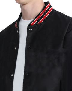 Blouson universitaire blanc COTHES GEAR pour homme, style preppy, en laine, couleur unie, col montant, coupe ajustée, imperméable, hiver, avec patchs recouverts - Product Image 4