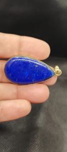Natural <b>Lapis</b> <b>Lazuli</b> Necklace Pendant Texture Finish Brass Gold Plated Bezel Set Necklace Pendants - Product Image 5